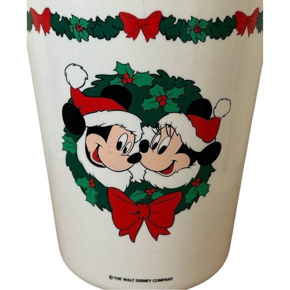 Vintage Walt Disney Mickey Minnie Wreath Garland Christmas Plastic Trash Can - Picture 2 of 5